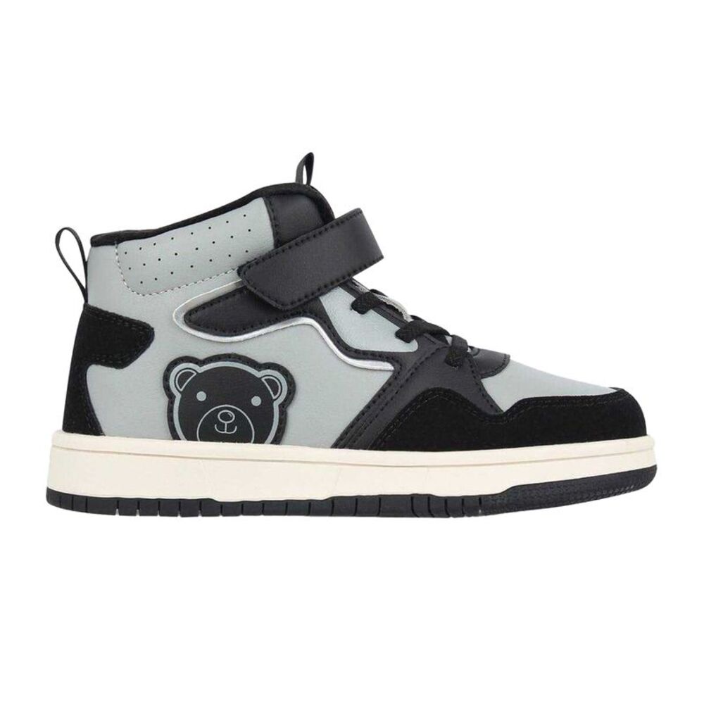 Fabric Childrens/Kids Teddy Bear Flat High Top Trainers / Black/Gray